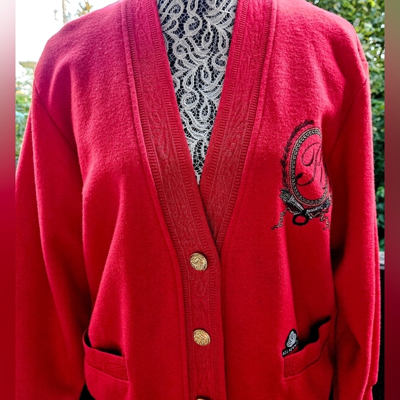 Wool Red Cardigan Women 95 Double Nine Five Lady 1980-90s - Picture 3 of 16